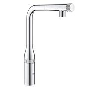 GROHE Essence Smartcontrol Pull-Out Kitchen Tap (High L-Spout, 140° Swivel Range, Water-Saving, Push for ON-OFF, Turn for Volume and Temperature Adjustment, 3/8 Inch Tails), Chrome, 31615000