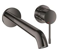GROHE Essence Wall Mounted 2-Hole Basin Mixer Tap (L-Size, Metal Lever and Escutcheon, without Concealed Body, Centre Distance 110 mm, Projection 230 mm, Water Saving), Hard Graphite, 19967A01