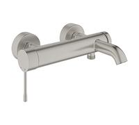 GROHE Essence Wall Mounted Exposed Bath Filler Tap (Metal Lever, 35 mm Ceramic Cartridge, Automatic Bath/Shower Diverter, Protected Against Backflow, Min Pressure 1.0 Bar), Supersteel, 33624DC1