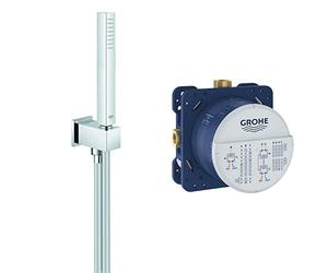 Grohe Euphoria Cube Stick Pack Wall Bracket with Integrated Wall End Bracket Single Position Showerhead, 26405000 + Grohe Rapido Smartbox - Shower Systems - Universal Concealed Installation Unit