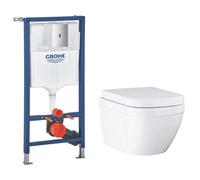 Grohe Euro Alpine White Rimless Oval Wall Hung Toilet With Soft Close Seat & Concealed Cistern
