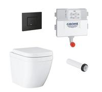 Grohe Euro Even Alpine White Back To Wall Close-Coupled Oval Toilet With Soft Close Seat & Concealed Cistern & Matt Black Plate