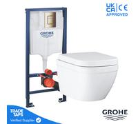 Grohe Euro Rimless Wall Hung Toilet Wc Pan With Grohe 1.13M Concealed Cistern Dual Flush Frame - Brushed Cool Sunrise
