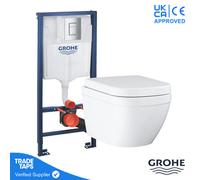 Grohe Euro Rimless Wall Hung Toilet Wc Pan With Grohe 1.13M Concealed Cistern Dual Flush Frame - Chrome