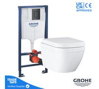 Grohe Euro Rimless Wall Hung Toilet Wc Pan With Grohe 1.13M Concealed Cistern Dual Flush Frame - Phantom Black