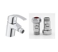 GROHE Eurosmart - Bidet Tap with Ball Joint and Pop-Up Waste Set (Metal Lever, 35 mm Ceramic Cartridge, Maximum Flow Rate at 3 Bar: 5 l/min), Chrome, 32929002 & UK Tap Adaptors 129473
