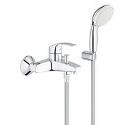 GROHE Eurosmart Single-Lever Bath Mixer, Wall Mounted Tap for The Bathtub with Hand Shower, Hose and Holder Chrome Finish 3330220A