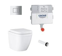 Grohe Even & Euro Alpine White Rimless Back To Wall Toilet With Soft Close Seat & Concealed Cistern