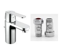 GROHE Get Basin Mixer Tap with Pop-Up Waste Set (35 mm Ceramic Cartridge, QuickTool Included), Chrome, 32883000 & UK Tap Adaptors 129473