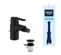 GROHE Get Bidet Mixer Tap with Pop-Up Waste Set (Deck Mounted, S-Size 123 mm, Water Saving, 35 mm Ceramic Cartridge, 3/8 Inch Tails, Easy to Fit with Included QuickTool), Matt Black, 328852430