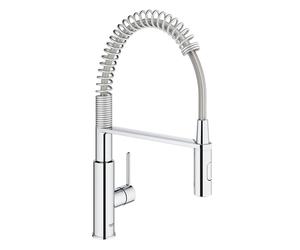 GROHE Get - Kitchen Sink Tap Single-Lever Mixer with Professional Spray (1-Hole Installation, 28 mm Ceramic Cartridge, Swivel Spout 360°, Inlet Tails 3/8 Inch), Size 455 mm, Chrome, 30361000