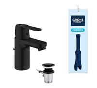 GROHE Get Single Lever Basin Mixer Tap with Pop-Up Waste Set (S-Size 139 mm, Water Saving, 35 mm Ceramic Cartridge, 3/8 Inch Tails, Easy to Fit with Included QuickTool), Matt Black, 328832430