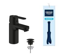GROHE Get Single-Lever Basin Mixer Tap with Push-Open Pop-Up Waste Set (S-Size, Water and Energy Saving, 35 mm Ceramic Cartridge, Metal Lever, 3/8 Inch Tails, Easy to Install), Matt Black, 235862430