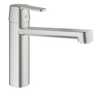 GROHE Get - Kitchen Sink Mixer Tap (Monobloc Installation, Single Lever, Medium High Spout, 35 mm Ceramic Cartridge, Swivel Area 140°, Tails 3/8 Inch), Size 200 mm, Supersteel, 30196DC0