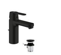 GROHE Get - Wash Basin Mixer Tap with Pop-Up Waste Set (Metal Lever, 35 mm Ceramic Cartridge, Water Saving Mousseur 5.7 l/min, Tails 3/8 Inch), M-Size 159 mm, with QuickTool, Matt Black, 234542430