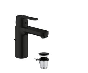 GROHE Get - Wash Basin Mixer Tap with Pop-Up Waste Set (Metal Lever, 35 mm Ceramic Cartridge, Water Saving Mousseur 5.7 l/min, Tails 3/8 Inch), M-Size 159 mm, with QuickTool, Matt Black, 234542430