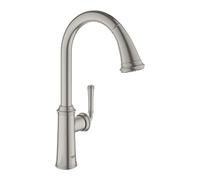 GROHE Gloucester - Kitchen Sink Pull-Out Dual Spray Mixer Tap (High C-spout, 28 mm Ceramic Cartridge, 360° Swivel Range, Tails 3/8 Inch), Size 434 mm, Quick Mount Included, Stainless Steel, 30422DC0