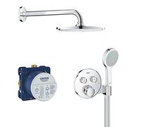 GROHE Grohtherm SmartControl - Concealed Shower Set with 2 Valves and Hand Shower Holder (Arm 286 mm, 1 Spray 21 cm Head Shower, 2 Sprays 115 mm Hand Shower, Hose 1.25 m, Thermostat), Chrome, 34743000