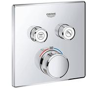 GROHE Grohtherm SmartControl - Concealed Square Thermostat for Shower or Bath (2 Valves, Push for ON-OFF, Turn for Volume Adjustment, Safety Button at 38°C, Requests Rapido SmartBox), Chrome, 29124000