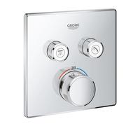 GROHE Grohtherm SmartControl - Concealed Square Thermostat for Shower or Bath (2 Valves, Push for ON-OFF, Turn for Volume Adjustment, Safety Button at 38°C, Requests Rapido SmartBox), Chrome, 29124000