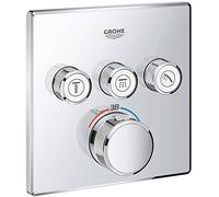 GROHE Grohtherm SmartControl - Concealed Square Thermostat for Shower or Bath (3 Valves, Push for ON-OFF, Turn for Volume Adjustment, Safety Button at 38°C, Requests Rapido SmartBox), Chrome, 29126000