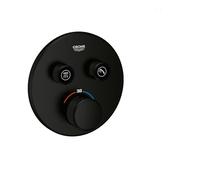 GROHE Grohtherm SmartControl Concealed Thermostat with 2 Valves for Shower or Bath (Push/Turn Button Control, Safety Button at 38°C, Without Rough-in Box), Round Trim Shape, Matt Black, 291192430