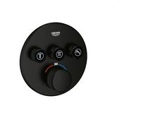 GROHE Grohtherm SmartControl Concealed Thermostat with 3 Valves for Shower or Bath (Push/Turn Button Control, Safety Button at 38°C, Without Rough-in Box), Round Trim Shape, Matt Black, 291212430