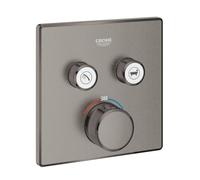 Grohe Thermostatic Shower Mixer Grohtherm SmartControl Square with 2 stop valves 158x43mm Brushed Hard Graphite