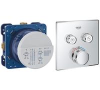 GROHE Grohtherm SmartControl - Concealed Square Thermostat for Shower or Bath (3 Valves, Push for ON-OFF, Turn for Volume Adjustment, Safety Button at 38°C, Requests Rapido SmartBox), Chrome, 29126000