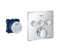 GROHE Grohtherm SmartControl - Concealed Square Thermostat for Shower or Bath (3 Valves, Push for ON-OFF, Turn for Volume Adjustment, Safety Button at 38°C, Requests Rapido SmartBox), Chrome, 29126000