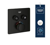 GROHE Grohtherm SmartControl - Concealed Square Thermostat for Shower or Bath (2 Valves, Push for ON-Off, Turn for Volume Adjustment, Safety Button at 38°C, Trim Only), Matt Black, 291242430