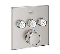 GROHE Grohtherm Smartcontrol Thermostat for Shower, with Concealed Installation and Three Valves Square Shape, Stainless Steel Look Eco-Friendly and Safety Features 29126DC0