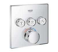 GROHE Grohtherm SmartControl - Concealed Square Thermostat for Shower or Bath (3 Valves, Push for ON-OFF, Turn for Volume Adjustment, Safety Button at 38°C, Requests Rapido SmartBox), Chrome, 29126000