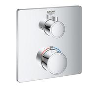 GROHE Grohtherm - Thermostatic Shower Mixer Trim Set to Control 2 showers - Concealed installation for GROHE Rapido SmartBox (35 600) - Safety Button at 38°C - Metal Escutcheon - Chrome - 24079000