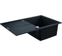 GROHE K400 - Quartz Composite Kitchen Sink with Drainer (1 Bowl 347 x 440 x 205 mm Top Mounted with Overflow and Automatic Waste Fitting), Sink Dimensions 78 x 50 cm, Granite Black, 31639AP0