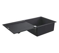 GROHE K500 - Quartz Composite Kitchen Sink with Drainer (Reversible Top Mount, Overflow and Automatic Waste Fitting with Rotary Handle, 1 Bowl 48 x 44 x 20 cm), 100 x 50 cm, Granite Black, 31645AP0