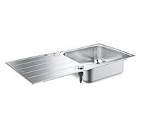 GROHE K500 - Stainless Steel Kitchen Sink with Drainer (Top Mount or Flush Mount Left or Right, with Overflow and Automatic Waste Fitting, 1 Bowl 45x40x18 cm, Thickness 0.7 mm), 100x50 cm, 31563SD1