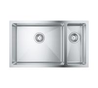 GROHE K700 - Stainless Steel 1.5 Bowl Kitchen Sink with Overflow (Undermount, Top Mount or Flush Mount, 1 Bowl 50x40x20 cm, 0.5 Bowl 18x40x14 cm, Thickness 1 mm, with Fitting Set), 76x45 cm, 31575SD1