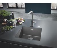 GROHE Kitchen Set of Essence Tap & K700U Sink - (Granite Gray Quartz Composite Kitchen Sink Undermounted 1 bowl 417x366x203mm Full Size 457x406mm, Steel Pull Out Kitchen Tap Size 348mm Tails 3/8 Inch)