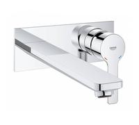 GROHE Lineare Wall-Mounted Two-Hole Basin Mixer without Concealed Body (Tap with a Rectangular Spout Projection 207mm, Centre Distance 110 mm, Water Saving Mousseur 5 l/min), Chrome, 23444001