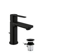 GROHE Lineare Basin Mixer Tap with Pop-Up Waste Set (XS-Size 155 mm, Energy & Water Saving, 28 mm Ceramic Cartridge, Lever Middle Position Cold, 3/8 Inch Tails), Matt Black, 237902431