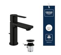 GROHE Lineare Single Lever Basin Mixer Tap with Pop-Up Waste Set (Deck Mounted, XS-Size 155 mm, 28 mm Ceramic Cartridge, 3/8 Inch Tails), Matt Black, 321092431