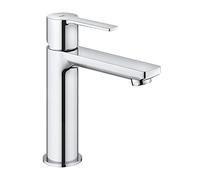 GROHE Lineare - Smooth Body Single Lever Basin Mixer Tap with Push-Open Pop-Up Waste (High Spout, Metal Lever, 28 mm Ceramic Cartridge, Water Saving Tech, Tails 3/8 Inch), Size 18 cm, Chrome, 23106001
