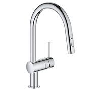 GROHE Minta - Kitchen Sink Pull-Out Dual Spray Mixer Tap (High C-Spout, 360° Swivel Range, 46 mm Ceramic Cartridge, Min. Recommended Pressure 1.0 Bar, Tails 1/2 Inch), Size 379 mm, Chrome, 31862000