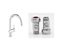 GROHE Minta Kitchen Mixer Pull-Out Tap (C-Spout, 360° Swivel Range, 46 mm Ceramic Cartridge), Chrome, 32918000 & UK Tap Adaptors 129473