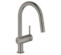 GROHE Minta Kitchen Pull Out Dual Spray Tap, High Swivel C-Spout Size 379 mm, 46 mm Ceramic Cartridge, Smooth Docking Back to the Starting Position, Tails 3/8 Inch, Brushed Hard Graphite, 32321AL2
