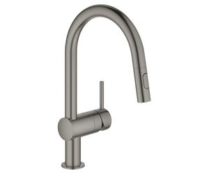 GROHE Minta Kitchen Pull Out Dual Spray Tap, High Swivel C-Spout Size 379 mm, 46 mm Ceramic Cartridge, Smooth Docking Back to the Starting Position, Tails 3/8 Inch, Brushed Hard Graphite, 32321AL2