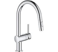 GROHE Minta - Kitchen Sink Pull-Out Dual Spray Mixer Tap (High C-Spout, 360° Swivel Range, 46 mm Ceramic Cartridge, Min. Recommended Pressure 1.0 Bar, Tails 1/2 Inch), Size 379 mm, Chrome, 31862000