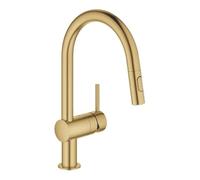 GROHE Minta Kitchen Sink Pull Out Dual Spray Mixer Tap, High Swivel C-Spout Size 379 mm, 46 mm Ceramic Cartridge, Smooth Docking Back to The Starting Position, Tails 3/8 Inch, Brushed Gold, 32321GN2