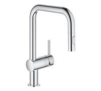 GROHE Minta - Kitchen Sink Pull-Out Mixer Tap (2 Spray Options, High U-Spout, 360° Swivel Range, 46 mm Ceramic Cartridge, Smooth Docking Back to Start, Tails 3/8 Inch), Size 353 mm, Chrome, 32322002